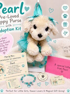 Pearl Pre-Loved Puppy Purse with Adoption Kit | Kawaii Gift Set